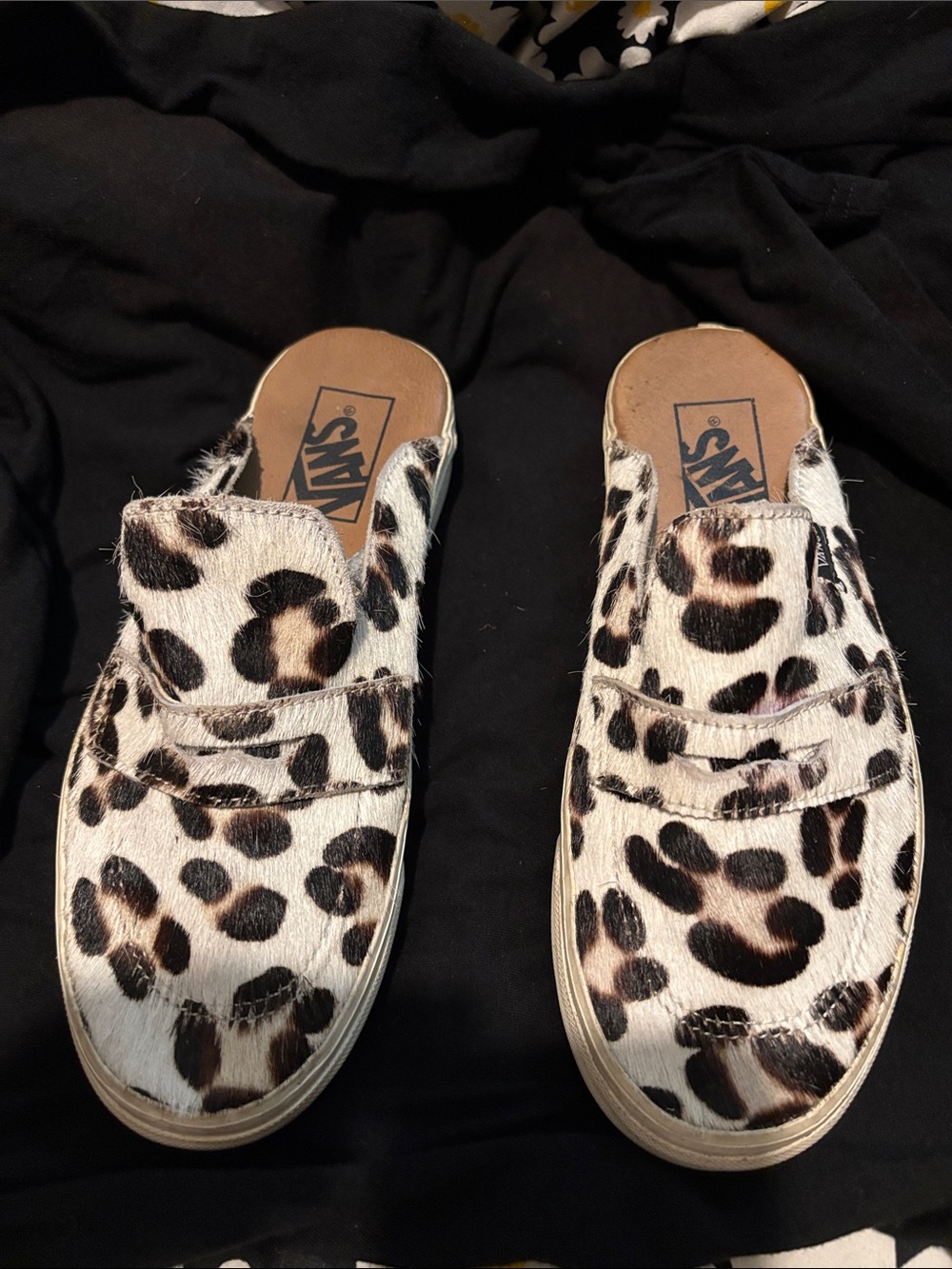 Vans Leopard-Print Slip-On Mules in White and Brown